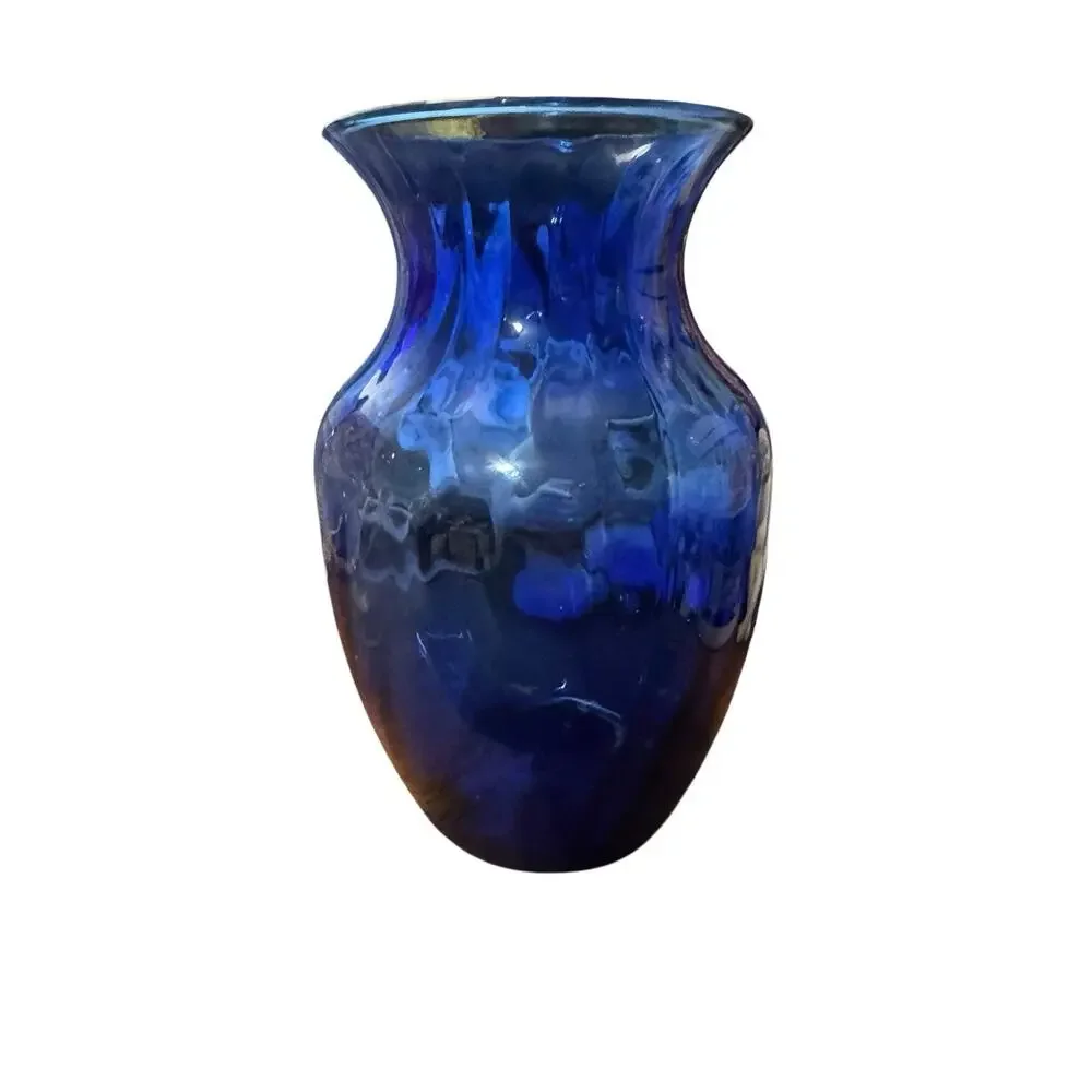 Vintage Indiana Glass Cobalt Blue Illusion Optic Swirl Pattern Vase